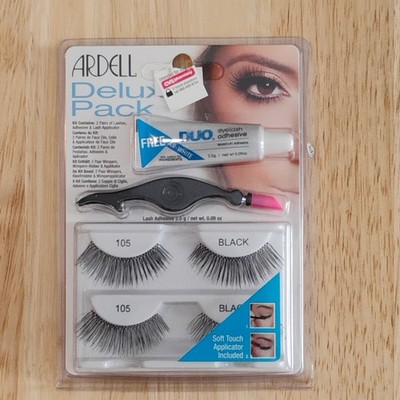 Ardell Deluxe Pack False Eyelashes w/ Clear Adhesive & Applicator #105 BLACK
