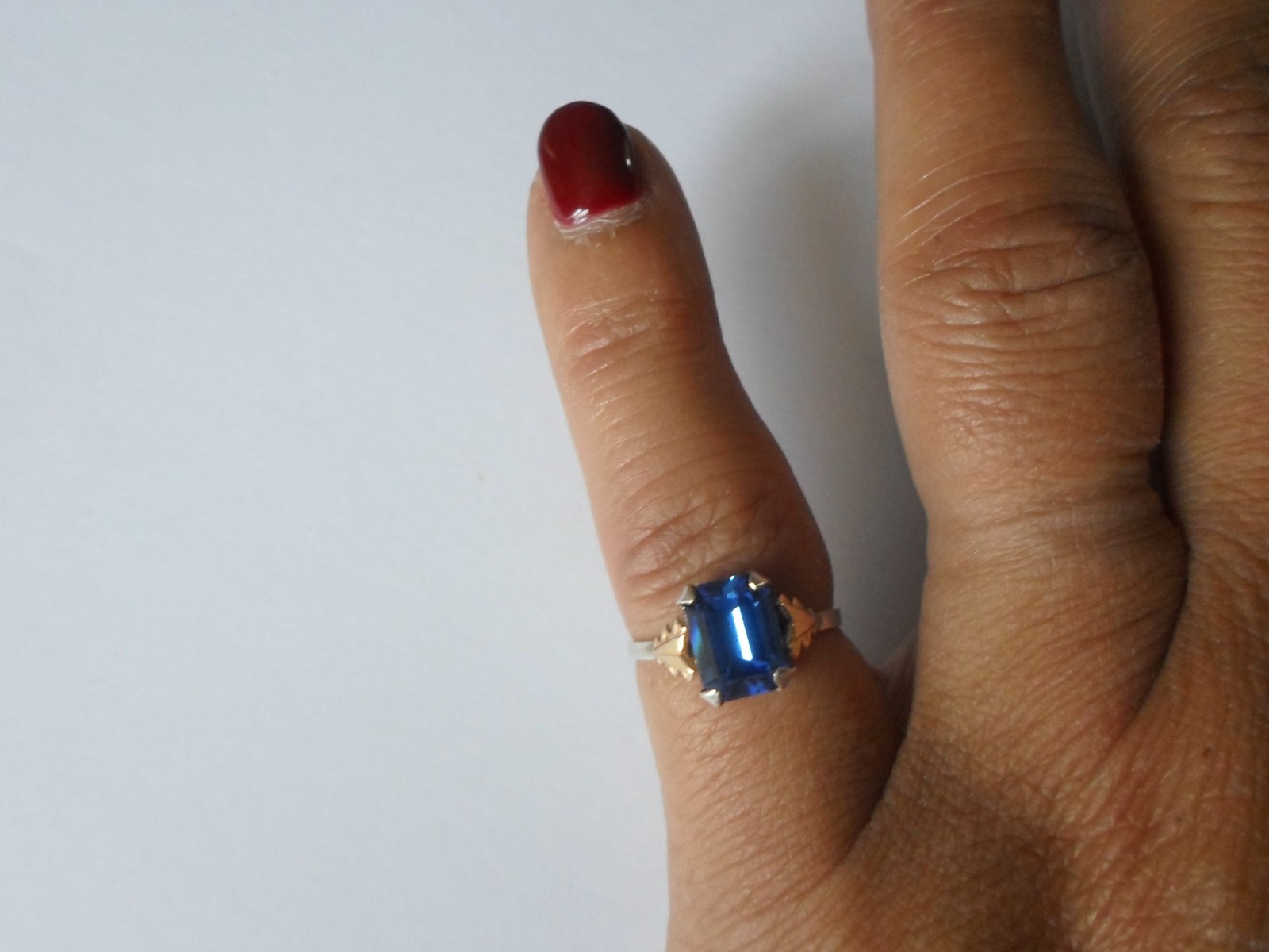 solid silver ring, dark blue rectangle rhinestone… - image 2