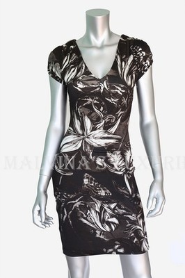 JUST CAVALLI BY ROBERTO CAVALLI DRESS FLORAL LOGO PRINT SHORT SLEEVE $620 38 2