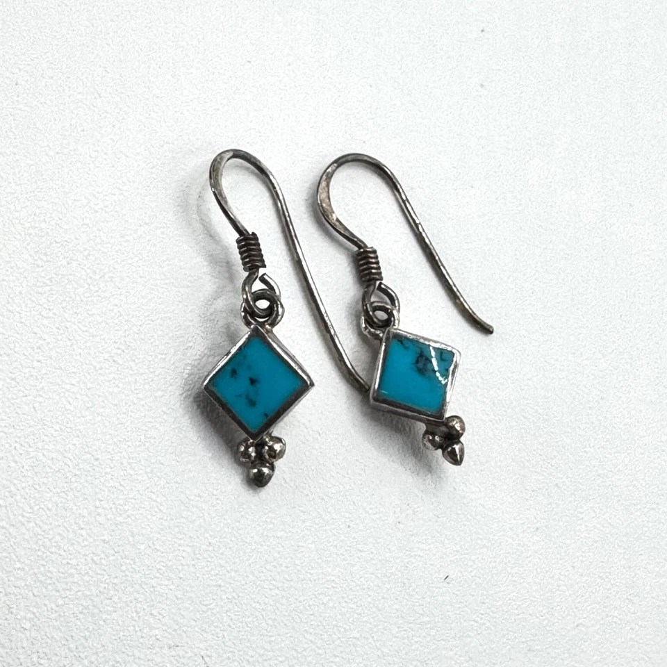 Turquoise Dangle Drop Earrings Small 925 Sterling Silver Southwestren - Image 2 of 4