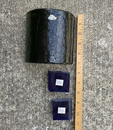 Vintage Blenko Green Bookend & Cobalt Glass Pieces MCM Blown Glass