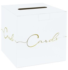 Large Card Box for Party 9.8" x 9.8" White Gift Card Box Holder with Gold Foi...