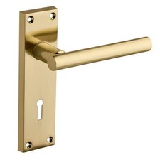 T-Bar Straight Lever Lock Door Handle On Backplate - Brushed Brass - Fire Rated