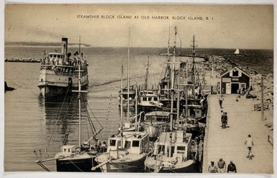 Block Island RI Old Harbor Steamship Boats Dock Vintage Postcard