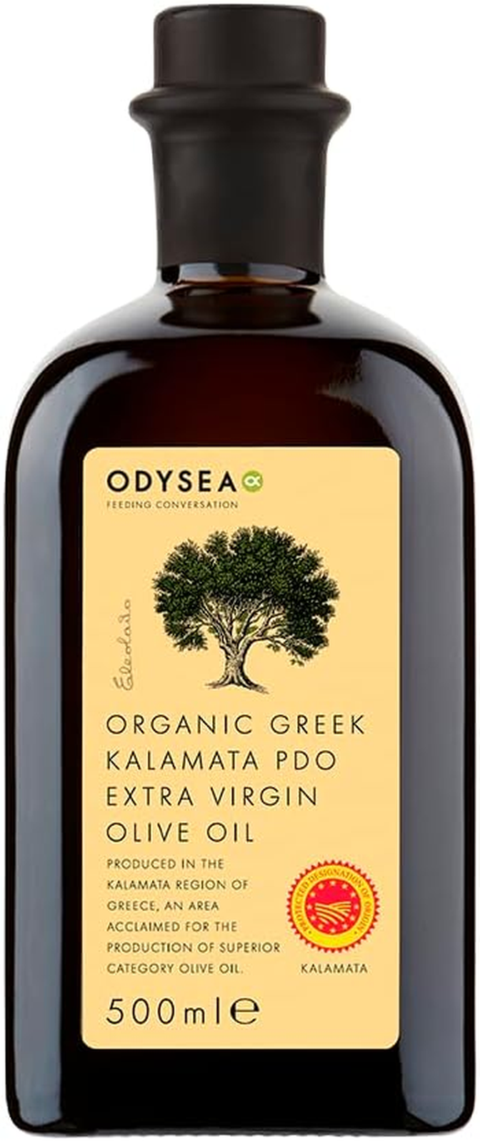 Odysea Organic Extra Virgin Olive Oil, PDO Kalamata EVOO, 500Ml Glass Bottle