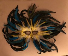 Mardi Gras Costume Mask w/ Feathers Vintage