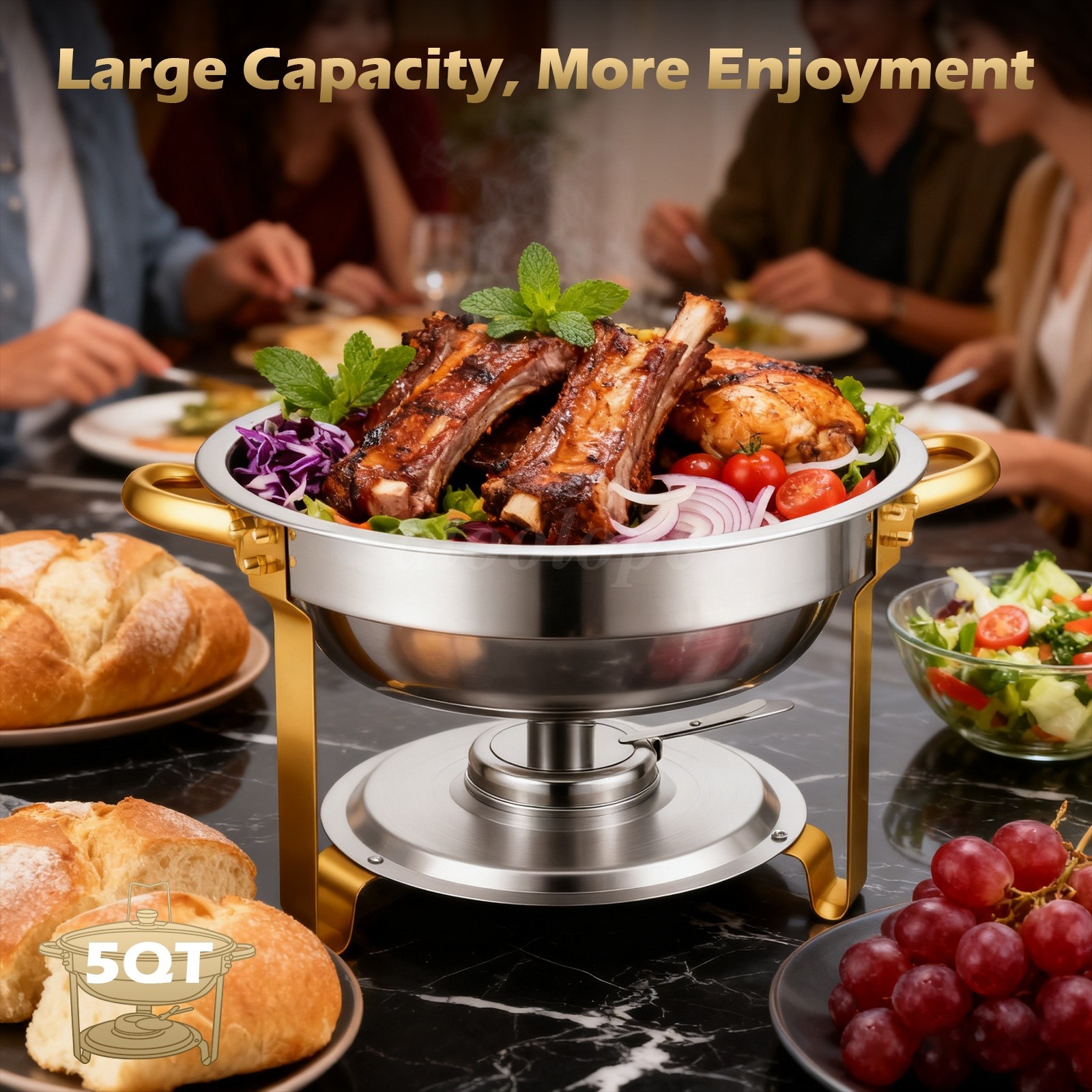 6QT GOLD Chafing Dish Buffet Set Stainless Steel Full Size Chafer party 4 PACK