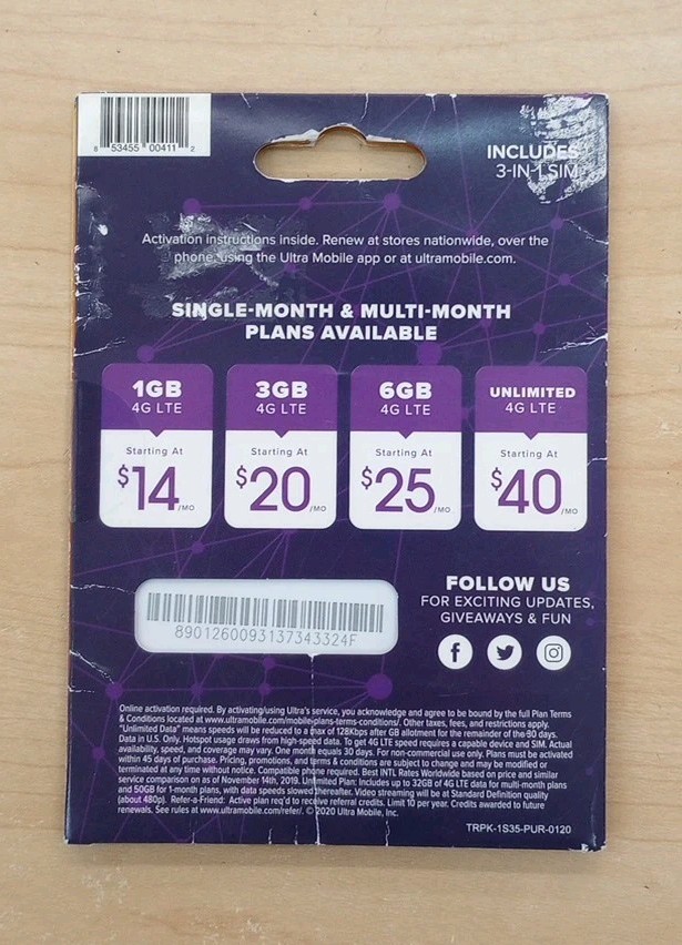 Ultra Mobile Triple Punch Mini/Micro/Nano SIM Card, Purple