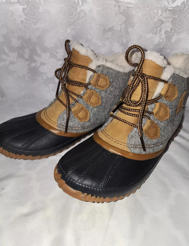 Botas Sorel Mujer Talla 9 Out N About Duck Gris Fieltro Cuero Impermeables NL3150-052 Foto 2 de 4
