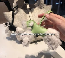 Sallys Handmade Real Leather Dog Fluffy Wool Bag Key Chain Ring Charm Pendant