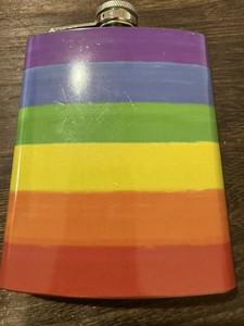 Rainbow Striped Pride Gear Drinking Flask 6oz Stainless Steel LGBTQ+