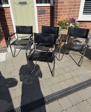 Black  cantilever chair / 70s 80s Italy / Leather and Chrome / Bauhaus design