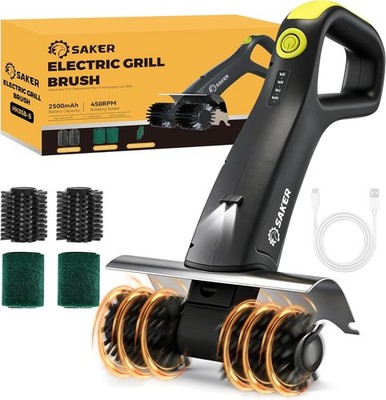 Electric Grill Brush with 450 RPM & LED Light | Tangle-Free Grill Cleaning Brush