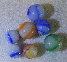  21161m Vintage Group of 7 Peltier Glass Peewee Marbles .38 to .47 Inches