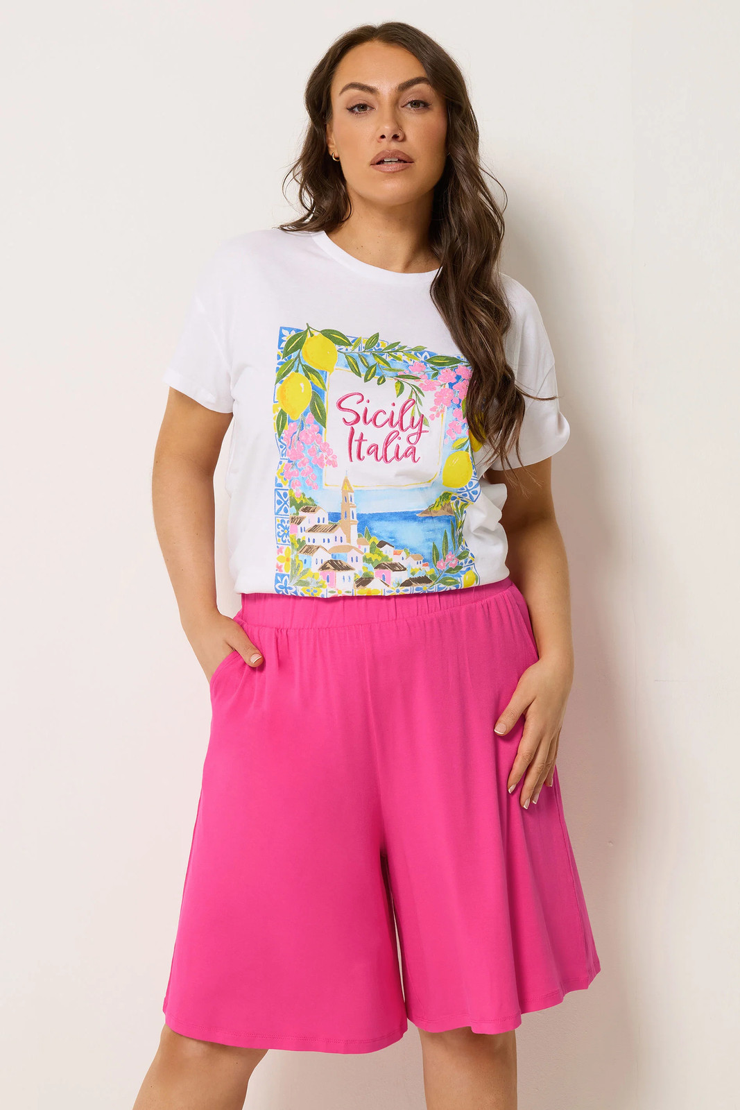 Yours Women's Bright Pink Elasticated Jersey Shorts In | : 22/24 - Image 2