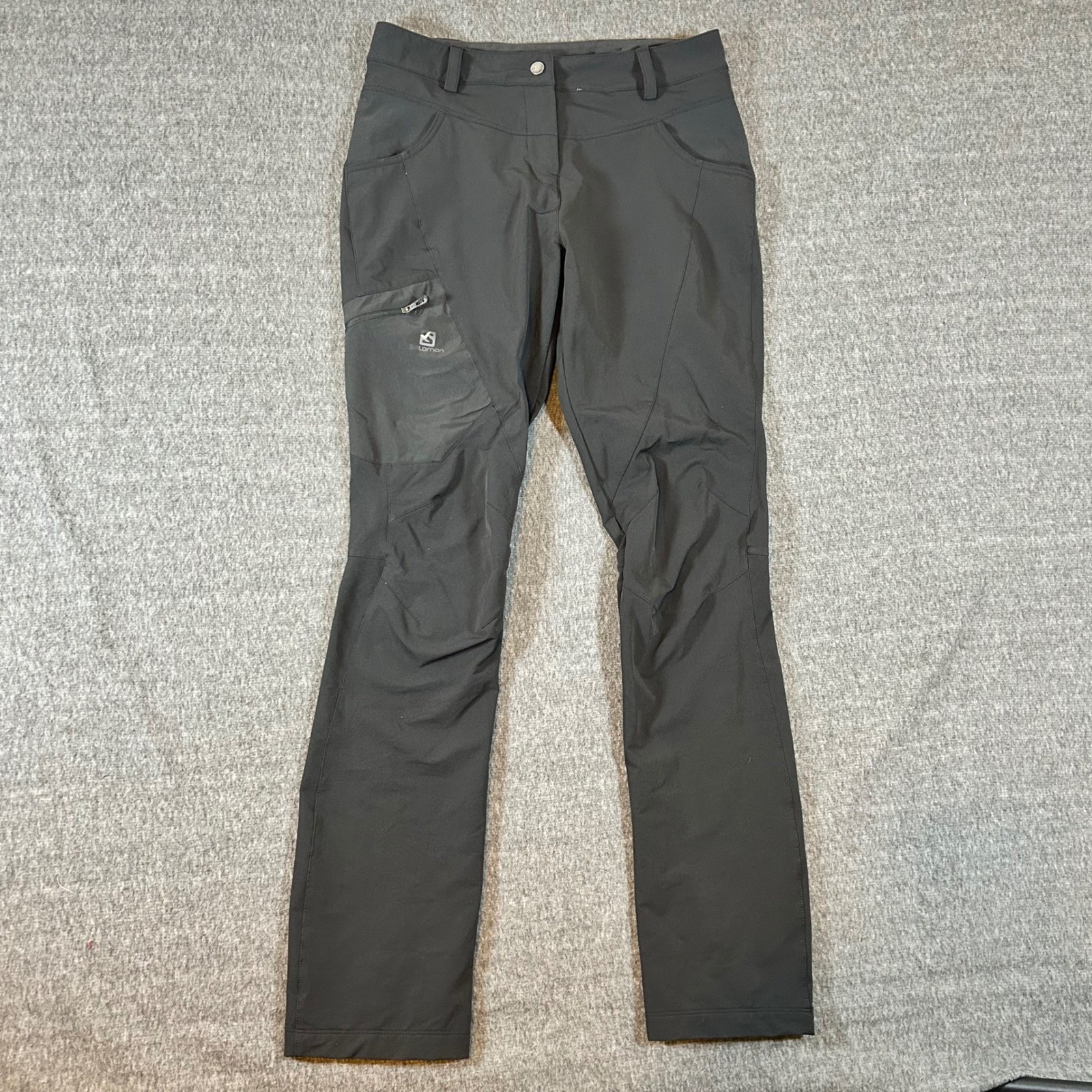 Salomon pantaloni scudo pelle avanzata sci escursionismo zip tasca grigio donna taglia 6 32x31