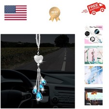 Bling Car Rear View Mirror Accessories For Women Gift Cute Heart Crystal Hang...