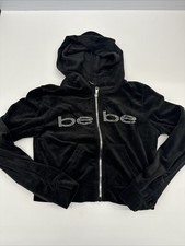BEBE SPORT Hoodie Jacket Size Med Embellished Pearl Logo Front Zipper Pockets