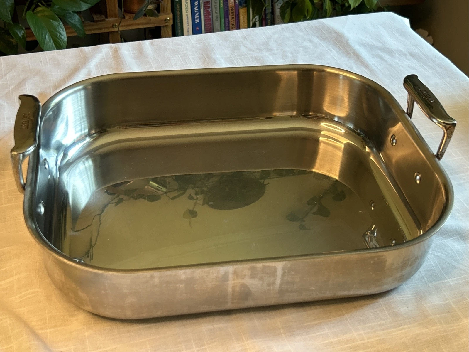 All-Clad Stainless Steel Roasting Pan 14.5x12x3 Rectangle With High Handle USA