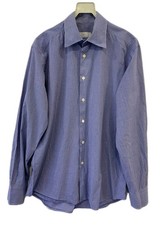 Prada Men’s Dress Shirt Blue Micro Check Made in Italy  Size 38 / 15 (M) #C13