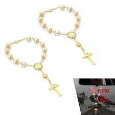 Car Rosary  Cross Rearview Mirror Hanging Decor, Personalized Cross 2 PCS Gold