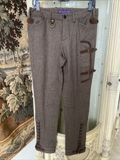 Ralph Lauren Purple Label Pants SZ 8 Brown Equestrian Wool Cashmere Suede Trim
