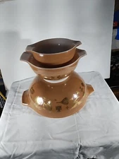 1962 Early American Set Of 3 Easy To Pour Handles Pyrex Bowls