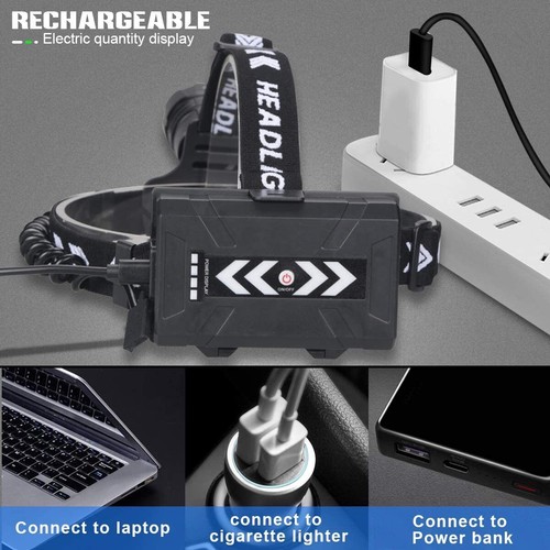 Antorcha de Cabeza de 13000 Lúmenes Súper Brillante USB Recargable, XHP90 LED L - Imagen 5 de 10