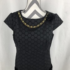 SANDRA DARREN Black Cap Sleeve Pockets Circle Pattern A-Line Dress 10