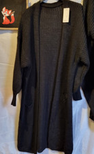 Italy, Damen, Strick-Mantel, Strickjacke, Cardigan, Long Jacke, Schwarz, ONESIZE