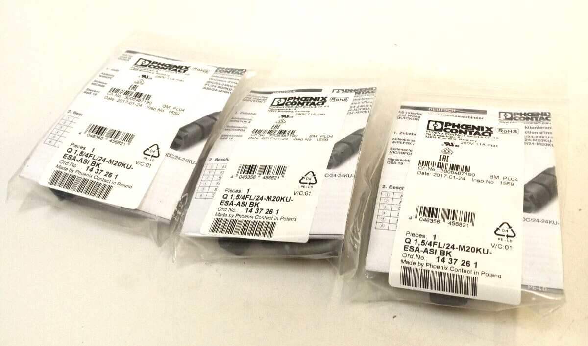 3 x Phoenix Contact 1437261 Type Q 1.5/4FL/24-M20KU-ESA-ASI BK Wall Feedthrough