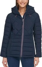 NWT SMALL Tommy Hilfiger Women's Hood Quilted Winter Jacket Coat Navy Blue - S