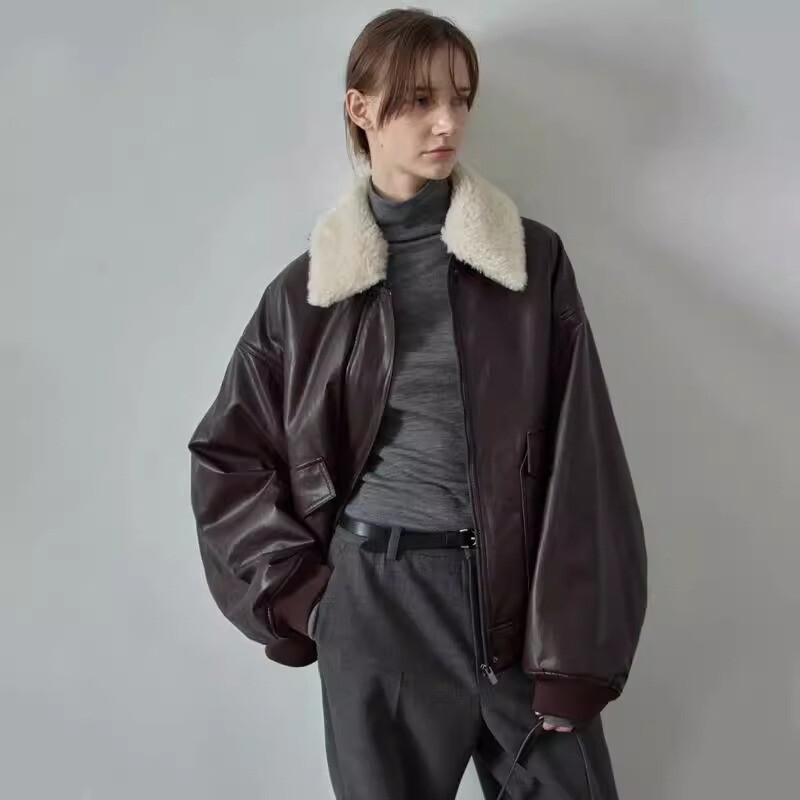 FILA Giacca top donna THE ROW pelle primavera nuovo collo pelliccia rimovibile