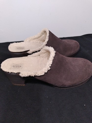 Crocs Womens Brown Sarah 203414 Faux Fur Round Toe Slip On Mule Heel Size w10 - Picture 3 of 5
