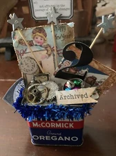 Christmas New Years primitive Spice Tin Riser  Tray - Coffee Bar Decor