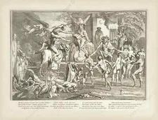 antique demon devil occult print Witches Sabbath II , C. Gillot 1700 art poster 