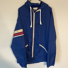 VINTAGE SEARS ACTIVE WEAR BLUE ZIP UP HOODED WINDBREAKER JACKET LARGE 42-44 TALL