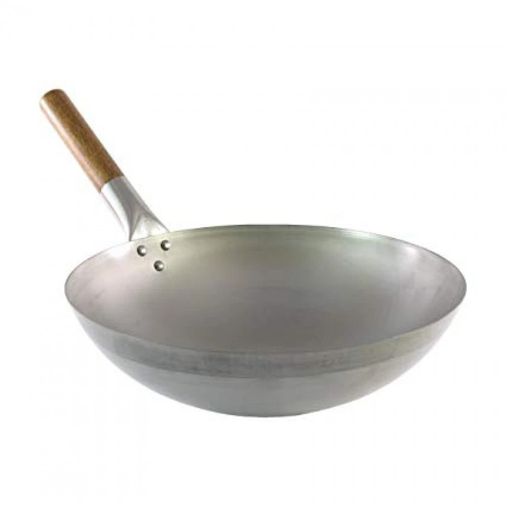 Oriental Wok 12 Inch Round Bottom Base Stainless Iron, Wooden Handle, Stir fry
Opens in a new window