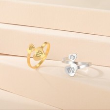 Double Love Twelve Constellation Ring Adjustable Stainless Steel Charm Jewelry