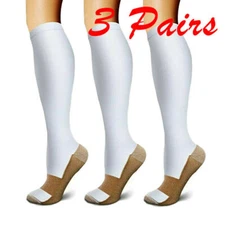3 Pair Copper Socks/Sport Compression Socks 20-30mmHg Graduated Men Women S-XXL