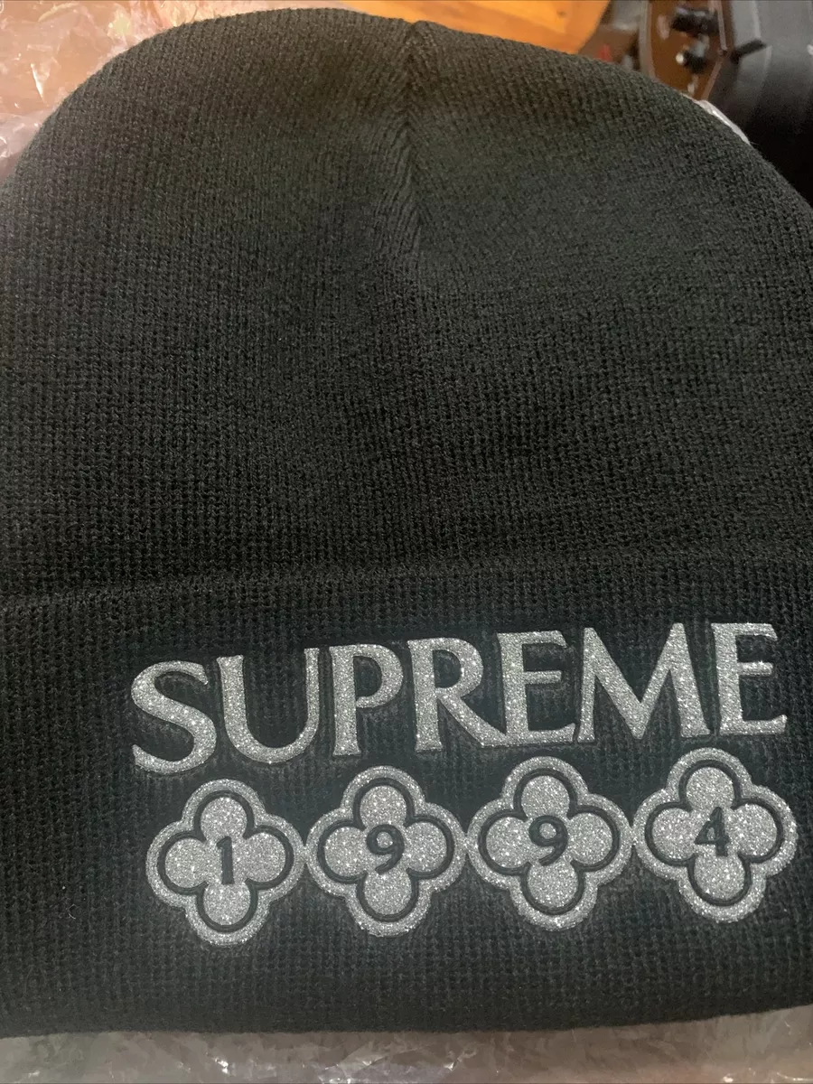 supreme glitter beanie black