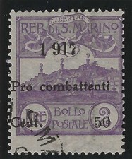 1917 Saint-Marin - 50 c. sur 2 L. Variétés à chiffres espacés Pro Combatti d'...