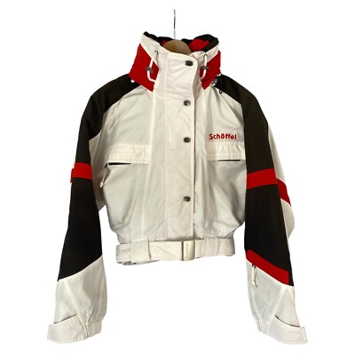 Schoffel ELGIN Ski Jacket White Red Black Hood Short Ladies UK10 EU36  UK