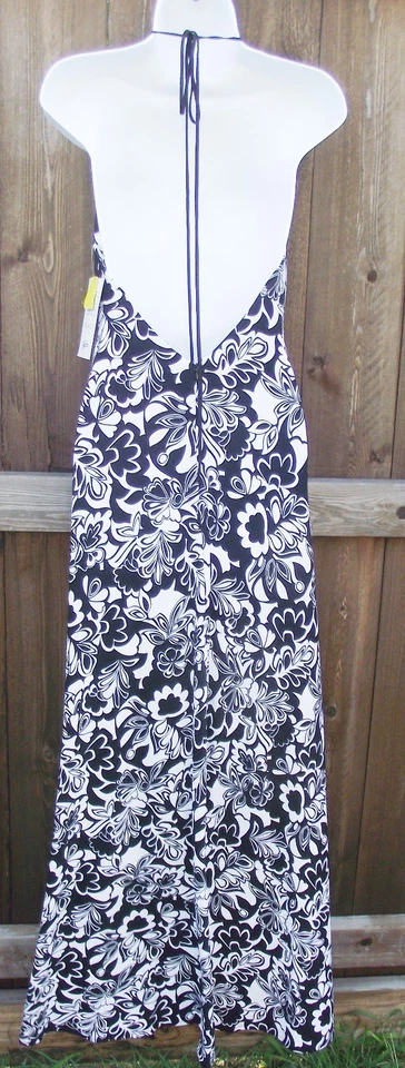 OLEG CASSINI NEGRO MULTI FLORAL POLIÉSTER CASUAL HALTER VESTIDO DE SOL COMPLETO 10 12 NUEVO Foto 2 de 4