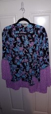 Pioneer Woman Women's Kimono Duster Jacket Blue Floral Size L/xl Bell Sleeve Euc
