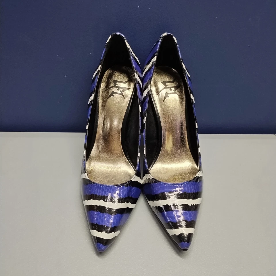 Zapatos de tacón de aguja de piel de serpiente LFL para mujer talla 7 púrpura punta múltiple sin cordones Foto 2 de 4