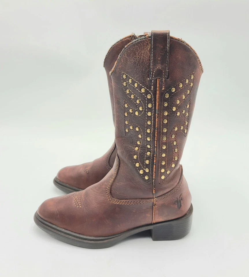 Botas occidentales para niños Frye Lil Daisy Duke cuero marrón punta almendra talla 11 M Foto 4 de 4