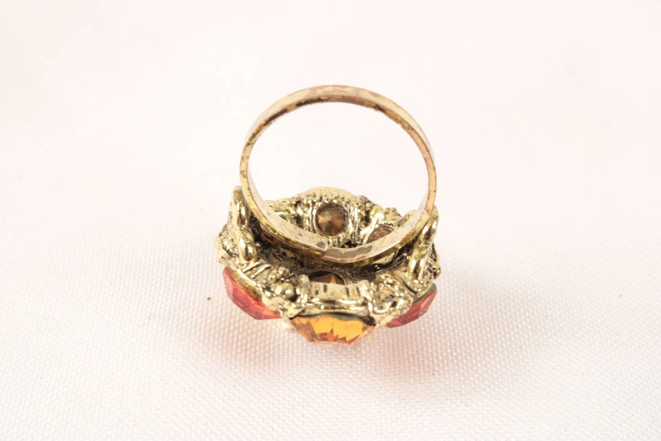 Large Statement Rhinestone Adjustable Ring Yellow Orange Amber Super Bling - Image 4 of 4