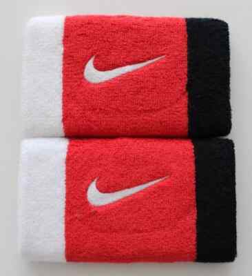 Nike Swoosh Doublewide Wristbands White/University Red/Black | eBay