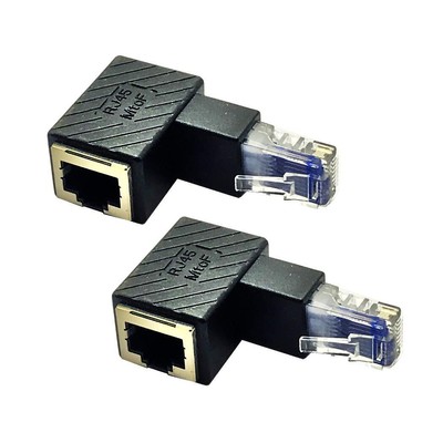 2Pack 90 Degree Up Angled Ethernet LAN RJ45 Male to Female Adapter Shielded N...